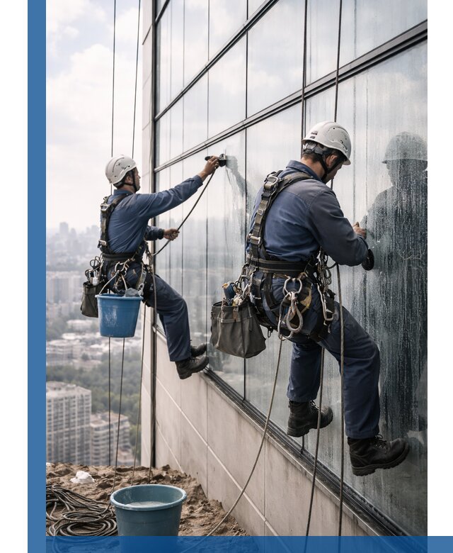 Профессиональная мойка фасадных окон альпинистами в Дубне