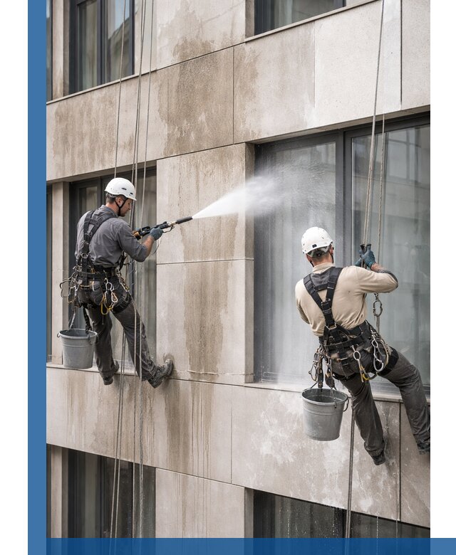 Послестроительная мойка фасада промышленным альпинизмом в Дубне