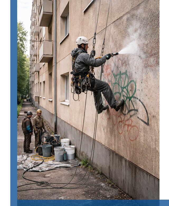 Удаление граффити с фасада в Дубне без следов и повреждений