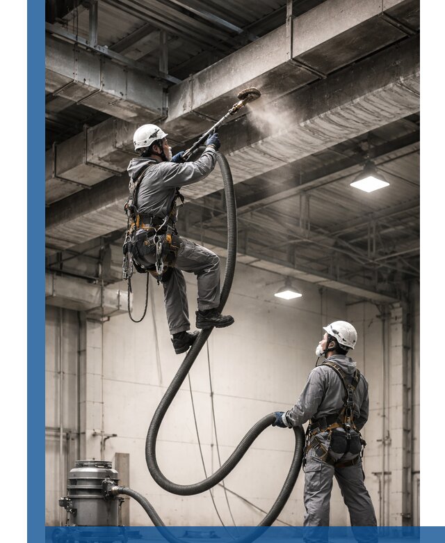 Обеспыливание потолочных конструкций в Дубне промышленным альпинизмом