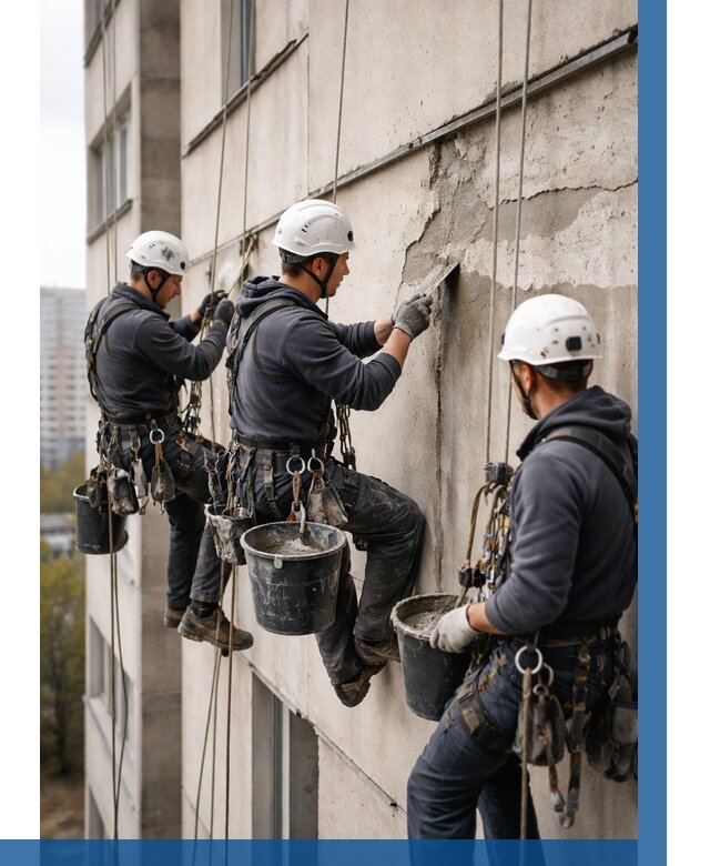 Ремонт бетонных элементов фасада в Дубне от 2552 р. | ВЫСОТНИК-Дбн