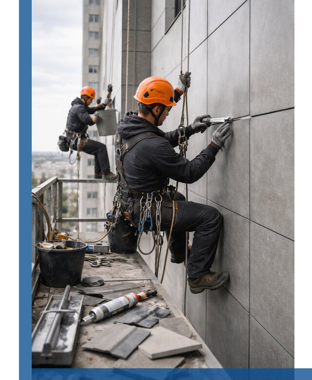 Профессиональный ремонт фасада из керамогранита в Дубне