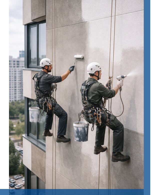 Покраска фасада альпинистами в Дубне от 306 р. | ВЫСОТНИК-Дбн