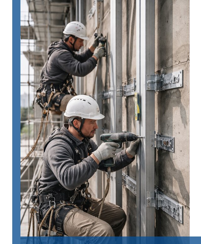 Монтаж и крепление подсистемы вентфасада в Дубне