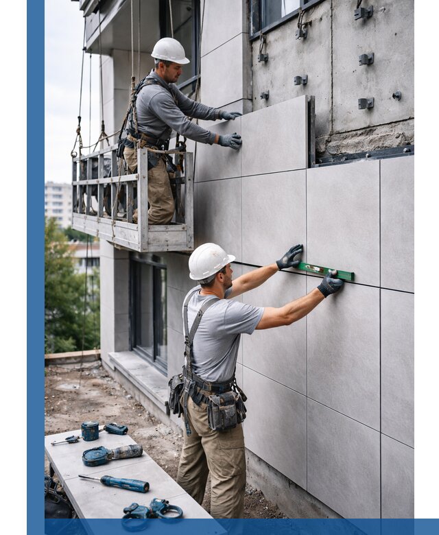 Монтаж керамогранита на фасад в Дубне под ключ с гарантией качества