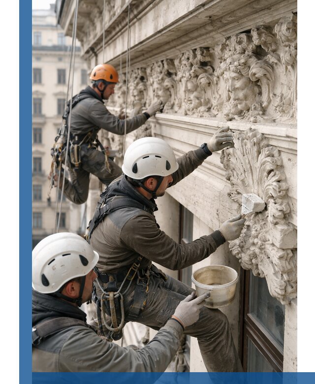 Реставрация фасадной лепнины с высотными работами в Дубне