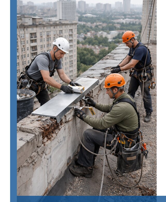 Ремонт парапета на кровле в Дубне, высотные работы с гарантией