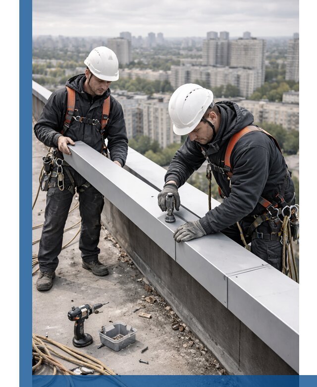 Монтаж парапетных крышек и ограждений кровли в Дубне