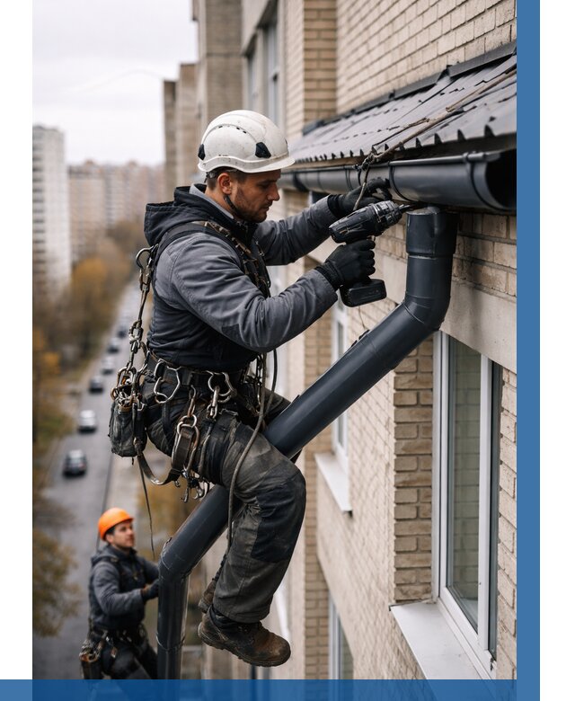 Монтаж водосточной системы на здании в Дубне от 5105 р. | ВЫСОТНИК-Дбн