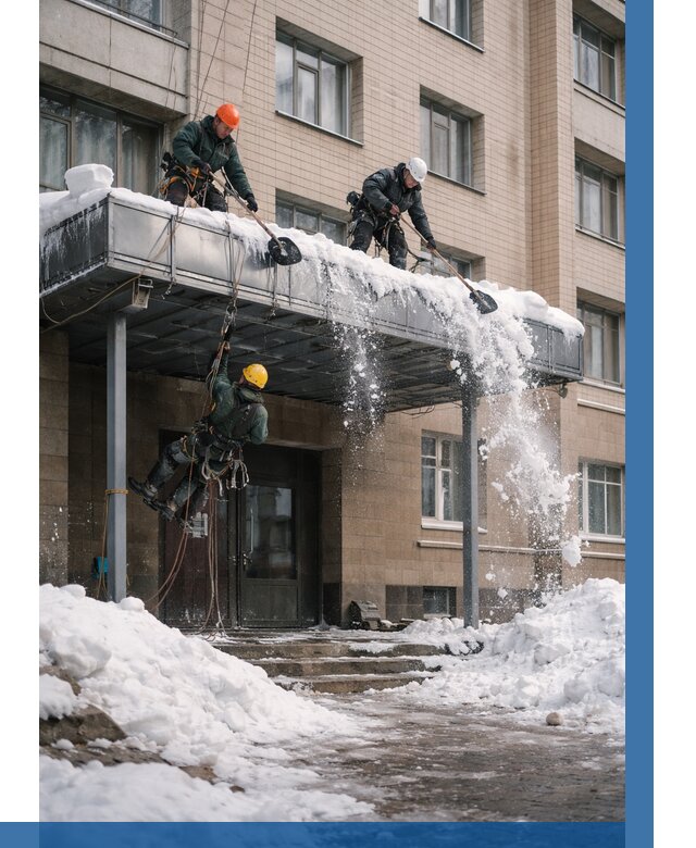 Очистка козырьков от снега в Дубне от 3573 р. | ВЫСОТНИК-Дбн