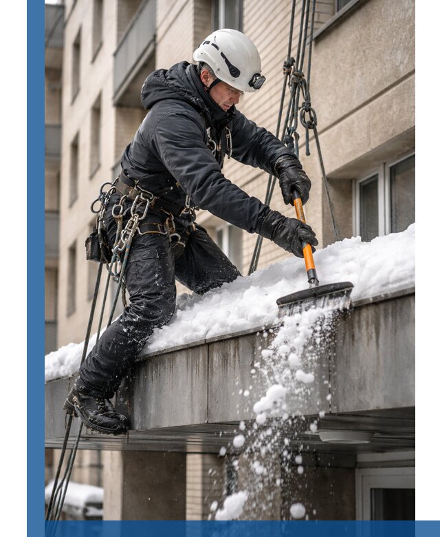 Очистка козырьков от снега в Дубне круглогодично безопасно