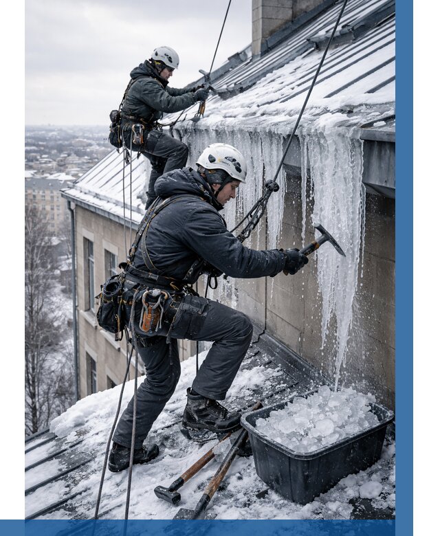 Удаление наледи с кровли в Дубне от 5615 р. | ВЫСОТНИК-Дбн