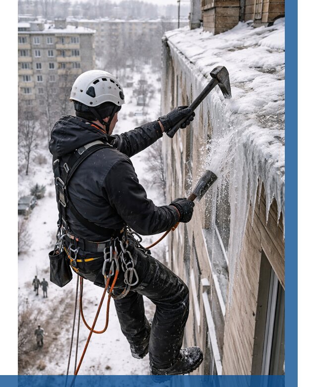 Сбивание сосулек с крыши в Дубне по цене от 4594 р. | ВЫСОТНИК-Дбн