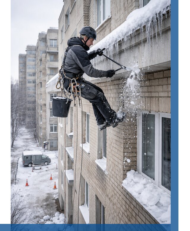 Удаление наледи с карнизов в Дубне от 357 р. | ВЫСОТНИК-Дбн