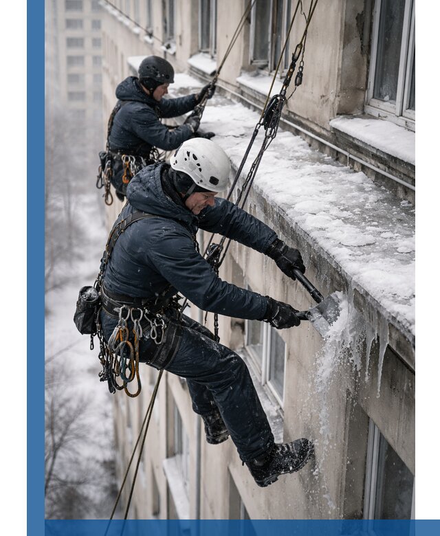 Удаление наледи и сосулек с карнизов в Дубне профессионально