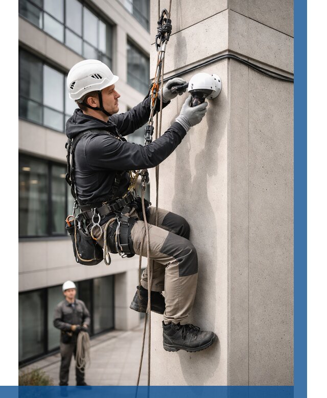 Монтаж камер видеонаблюдения на фасаде в Дубне от 8678 р.-ВЫСОТНИК-Дбн