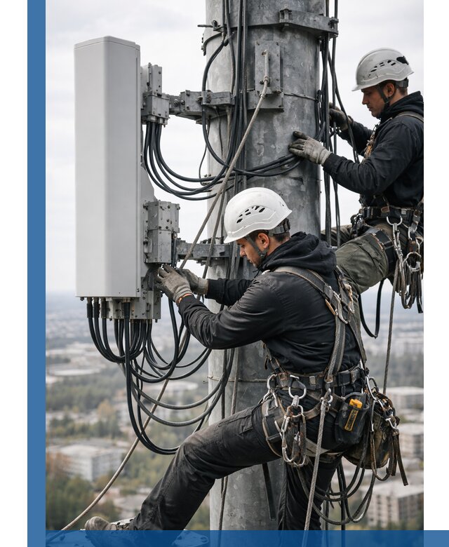 Монтаж оборудования связи на мачте в Дубне с пусконаладкой