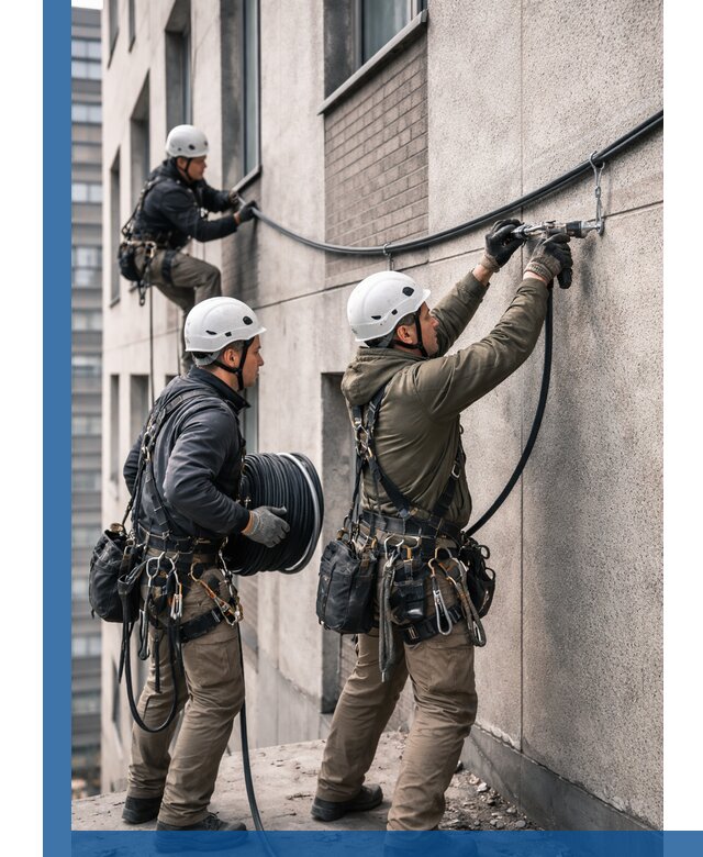 Прокладка кабеля по фасаду в Дубне, профессиональный монтаж