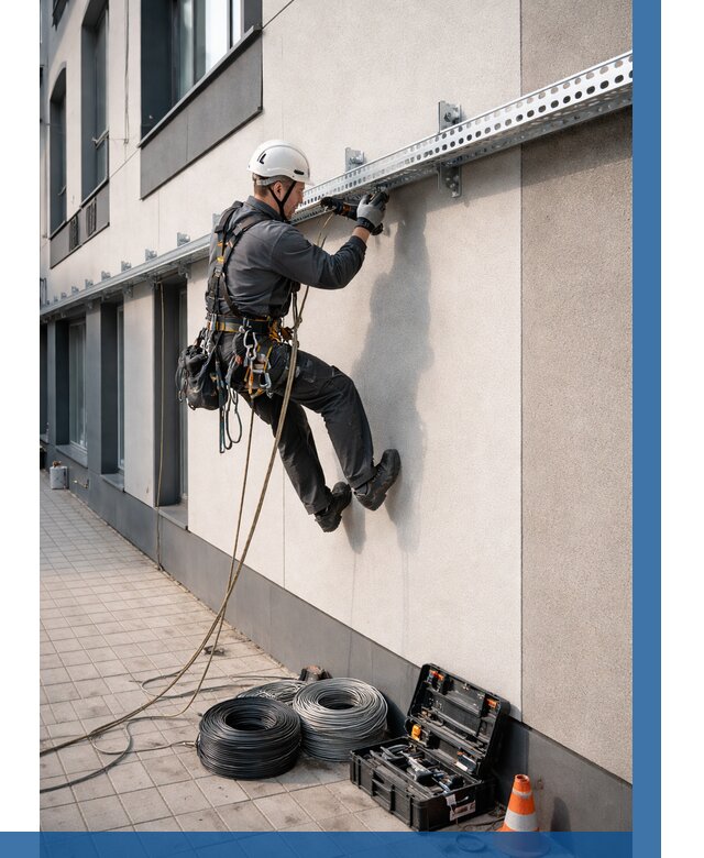 Монтаж кабельных лотков на фасаде в Дубне от 1225 р. | ВЫСОТНИК-Дбн