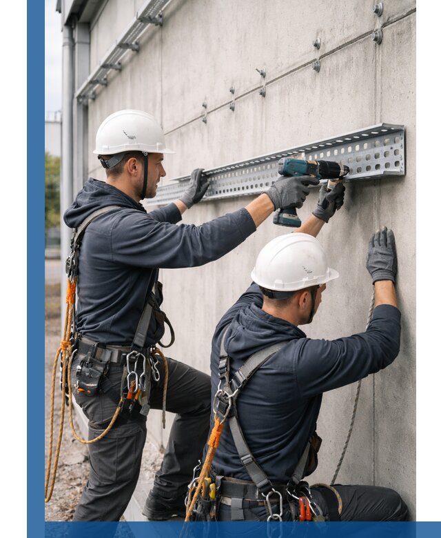 Монтаж кабельных лотков на фасаде зданий в Дубне с гарантией