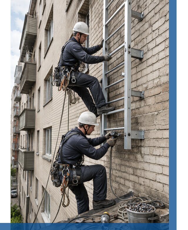 Монтаж пожарной лестницы в Дубне от 25523 р заказать у ВЫСОТНИК-Дбн