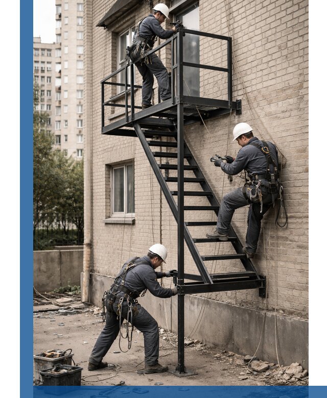 Монтаж пожарной лестницы в Дубне, установка и крепление