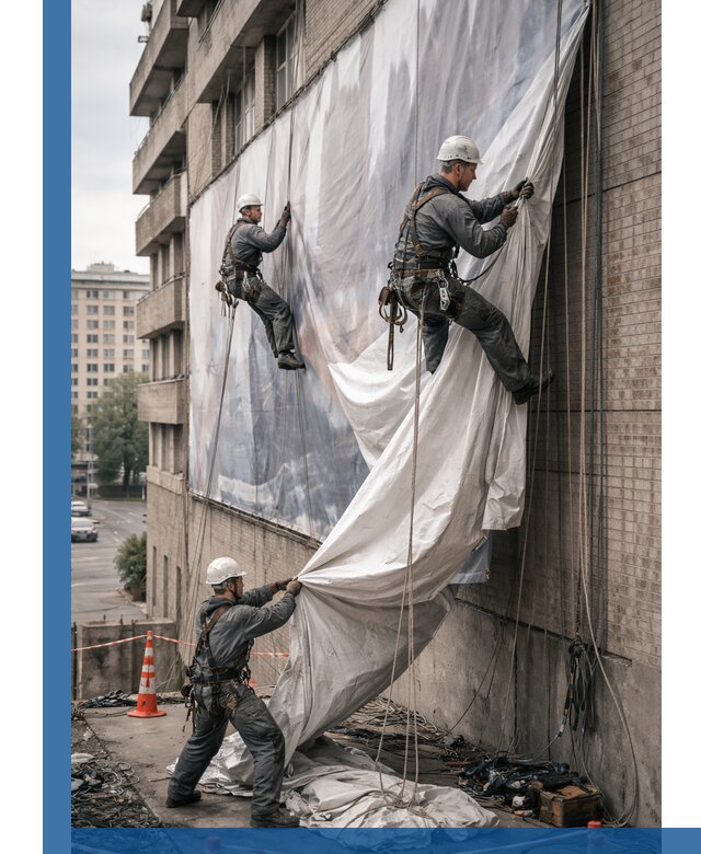 Демонтаж баннеров с фасада в Дубне оперативно и безопасно