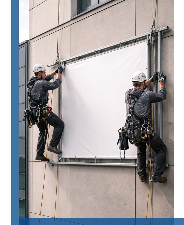 Монтаж наружной рекламной вывески в Дубне под ключ
