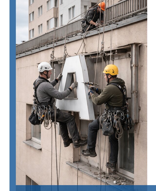 Ремонт и восстановление наружных вывесок на высоте в Дубне