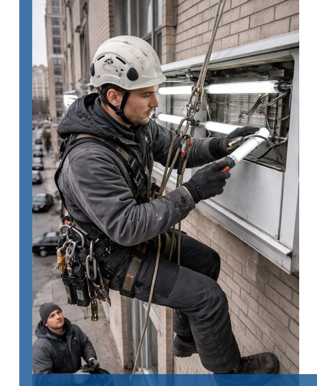 Профессиональная замена ламп в наружной вывеске в Дубне