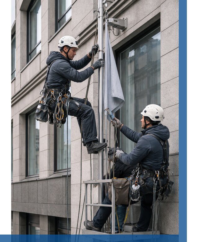 Установка флагов на фасаде в Дубне от 4594 р. | ВЫСОТНИК-Дбн