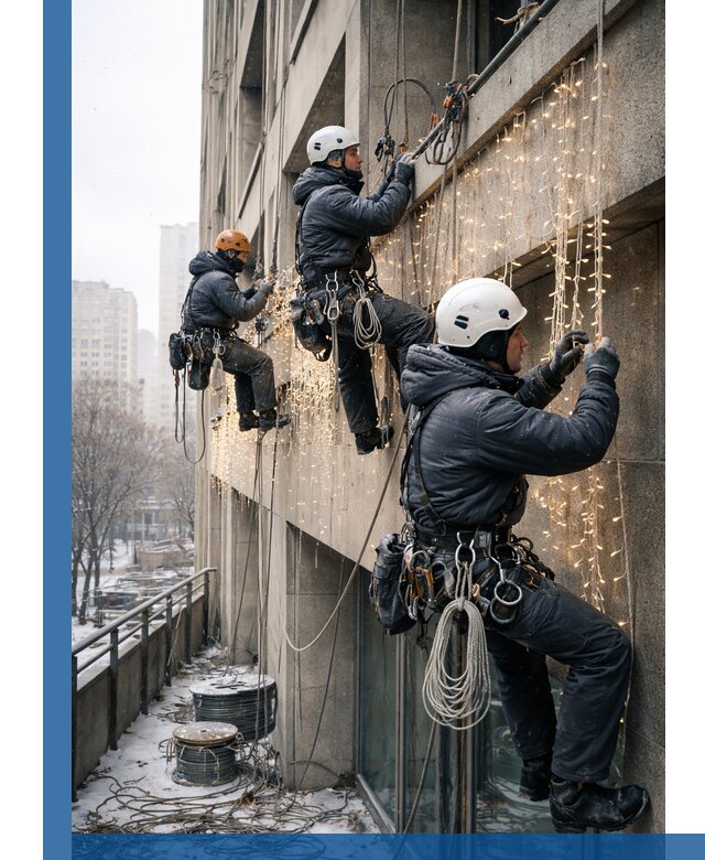 Монтаж новогодней иллюминации и украшение фасадов в Дубне