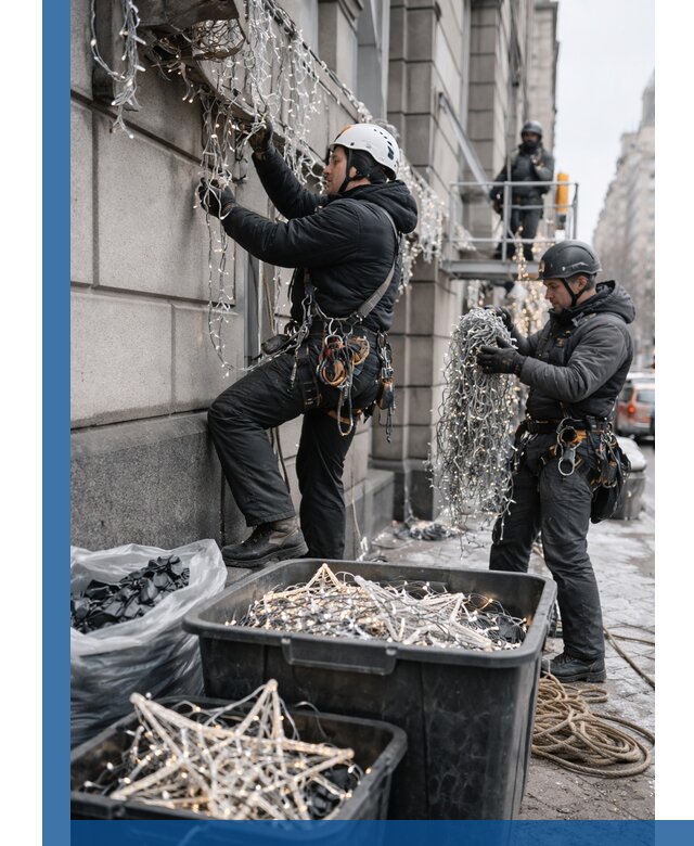 Демонтаж новогоднего оформления и гирлянд в Дубне