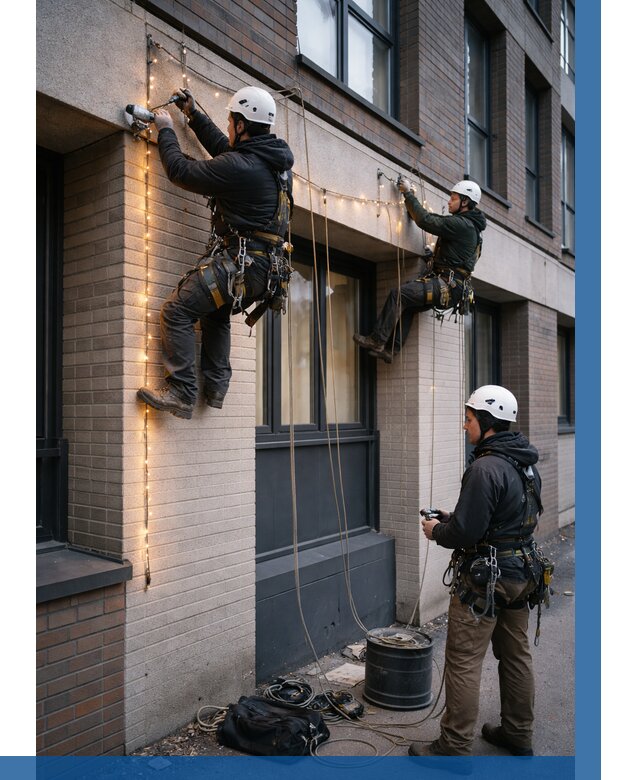 Монтаж гирлянд на фасаде в Дубне от 3573 р. | ВЫСОТНИК-Дбн