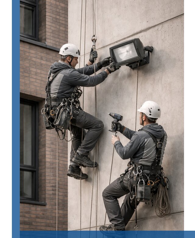 Профессиональный монтаж фасадных прожекторов в Дубне под ключ