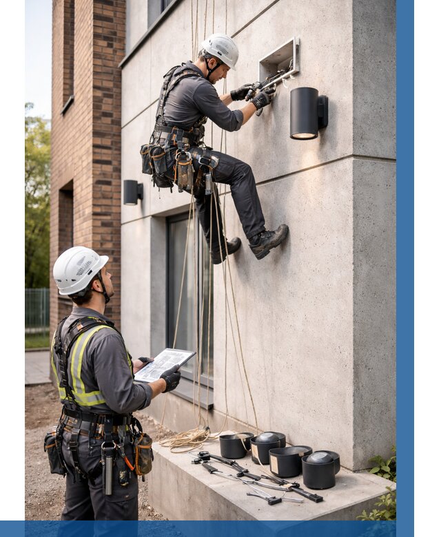 Монтаж фасадного освещения в Дубне от 2552 р. | ВЫСОТНИК-Дбн