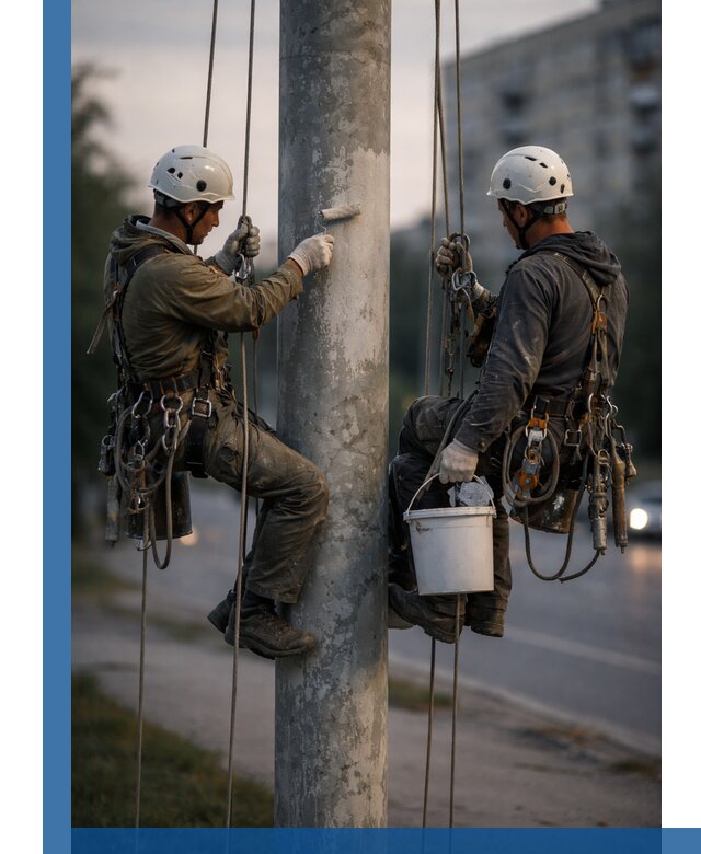 Покраска опор освещения и антикоррозийная защита в Дубне