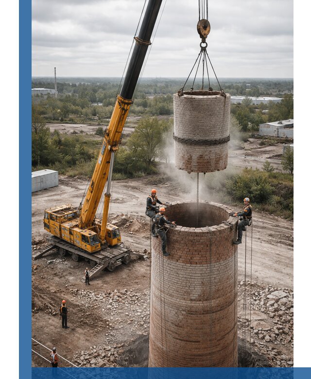 Демонтаж дымовой трубы в Дубне с гарантиями безопасности