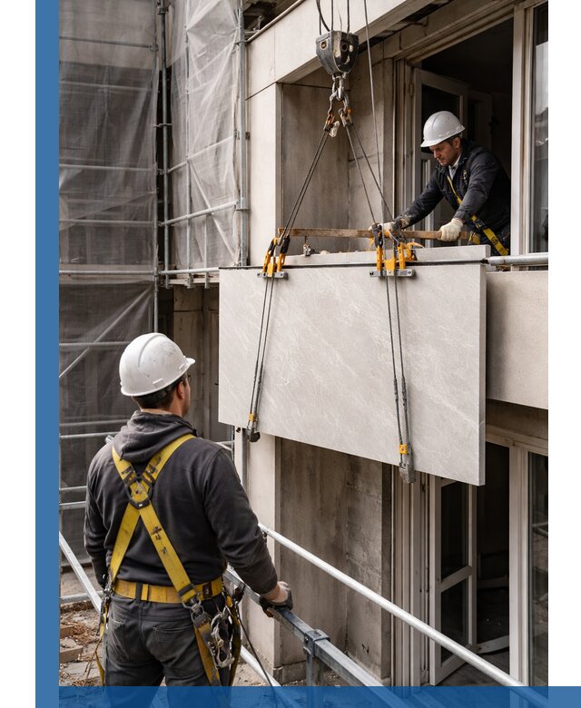 Подъем керамогранита на этаж в Дубне грузчиками и техникой