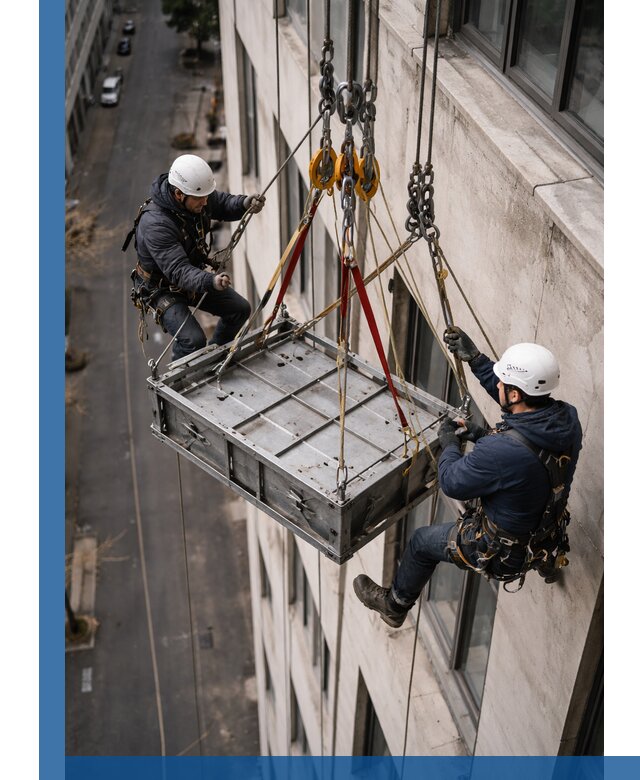 Спуск и подъем грузов по фасаду в Дубне для зданий