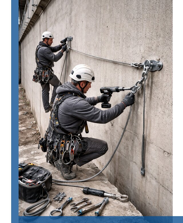 Монтаж анкерных линий высотной безопасности в Дубне