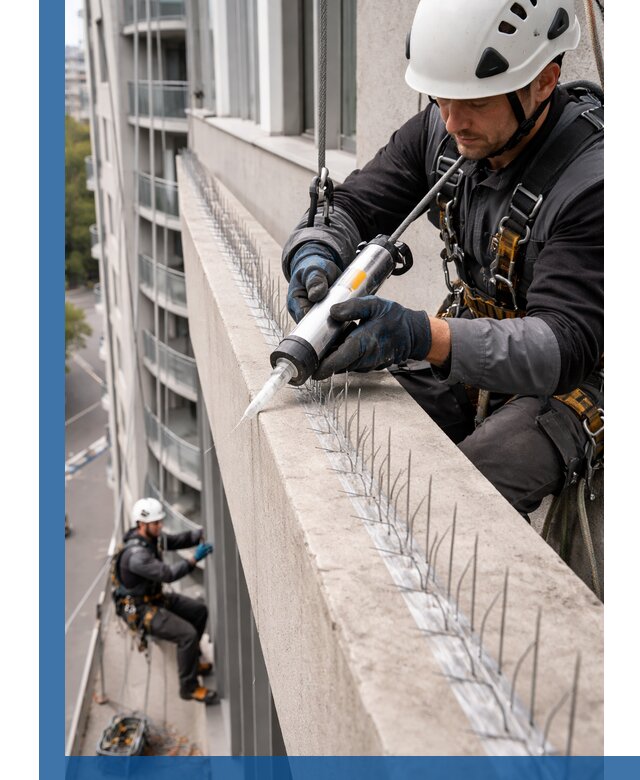 Установка шипов от птиц на фасадах и кровлях в Дубне